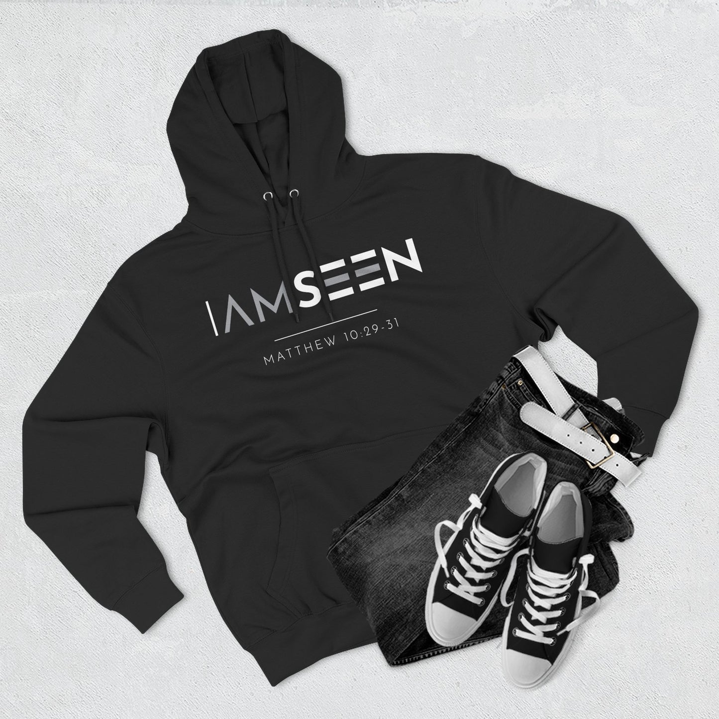 I Am Seen Pullover Hoodie - Matthew 10:29-31 Christian Sweatshirt | Contrast Edition