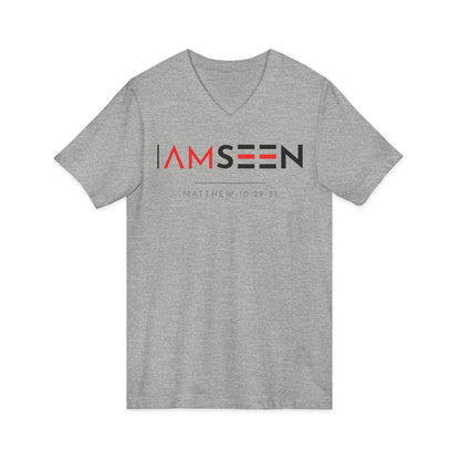 I Am Seen V-Neck Tee - Matthew 10:29-31 Faith Graphic Tee
