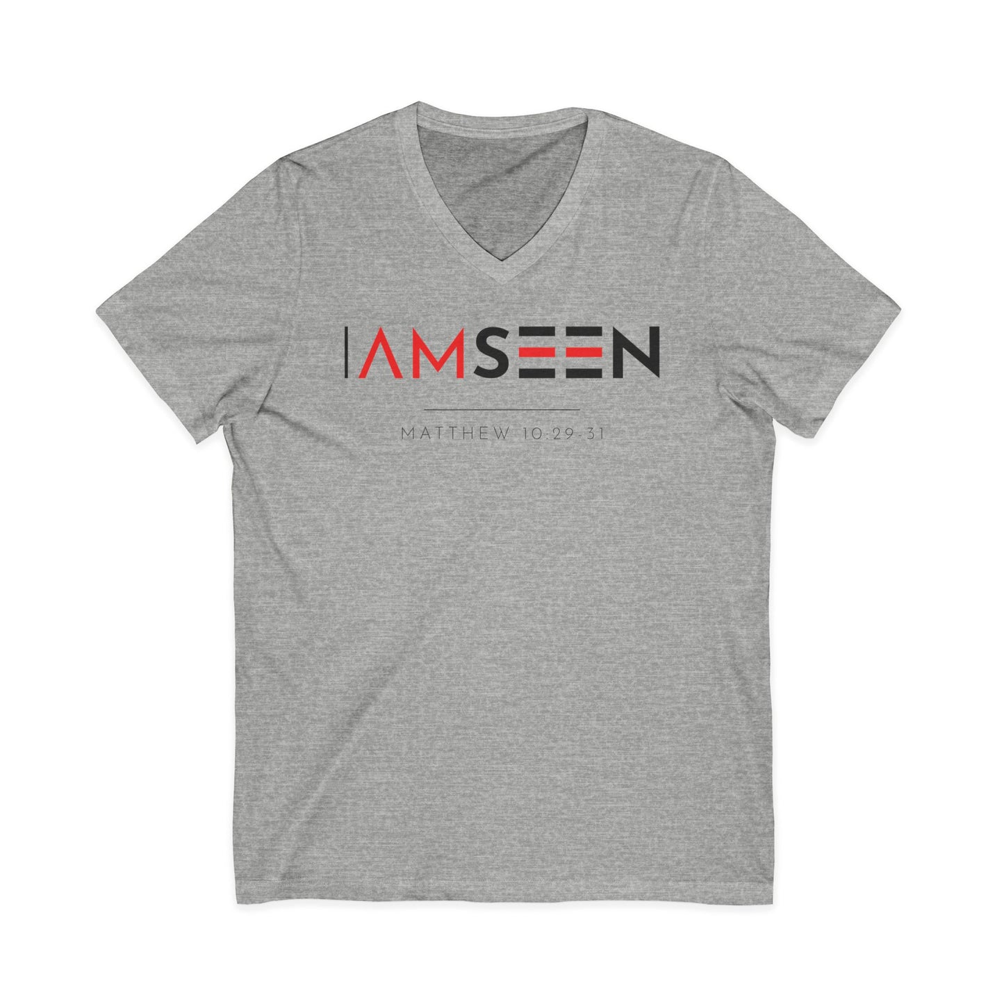 I Am Seen V-Neck Tee - Matthew 10:29-31 Faith Graphic Tee