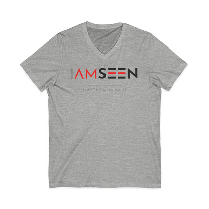 I Am Seen V-Neck Tee - Matthew 10:29-31 Faith Graphic Tee