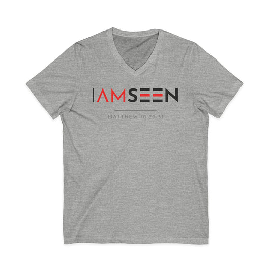 I Am Seen V-Neck Tee - Matthew 10:29-31 Faith Graphic Tee