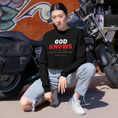 God Knows Cropped Sweatshirt - Jeremiah 29:11 Faith Graphic