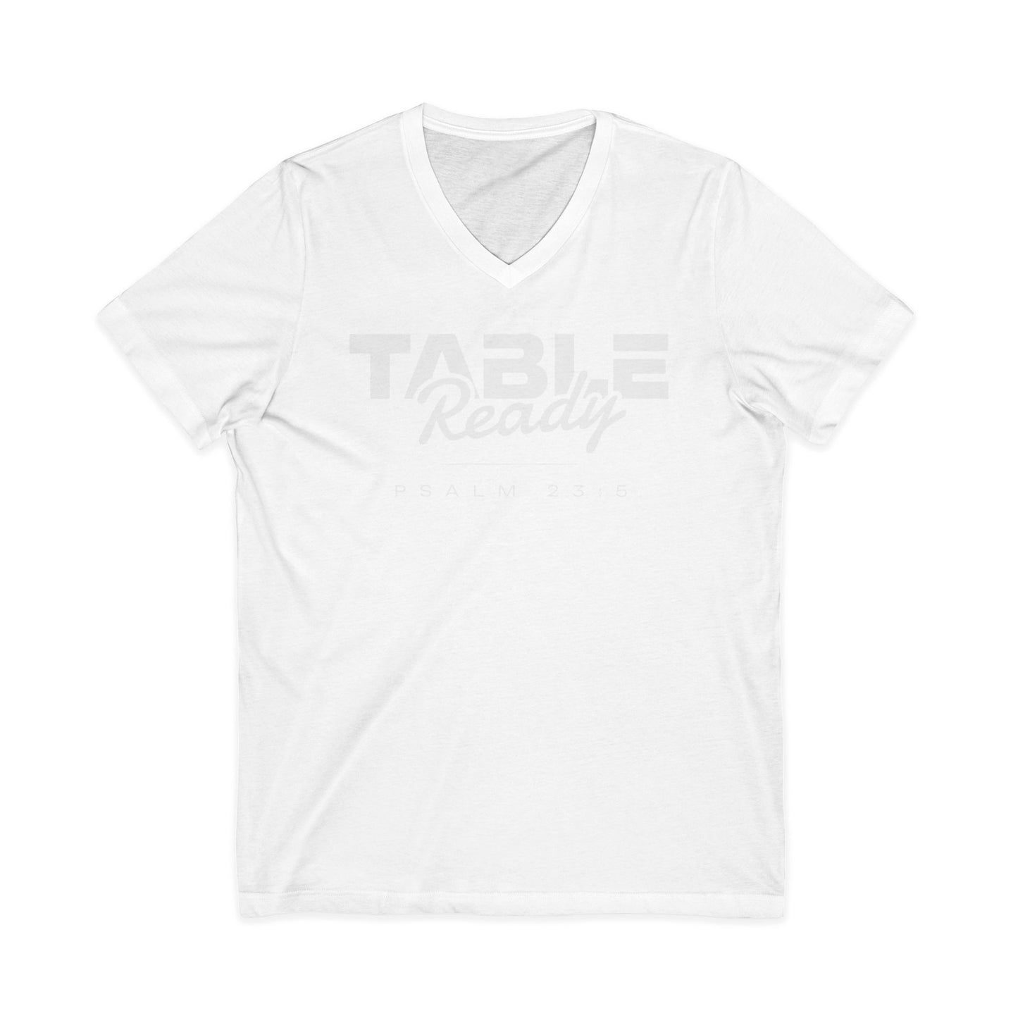 Table Ready V-Neck Tee - Psalm 23:5 Faith Graphic Tee | Monochromatic Edition