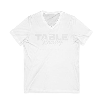 Table Ready V-Neck Tee - Psalm 23:5 Faith Graphic Tee | Monochromatic Edition